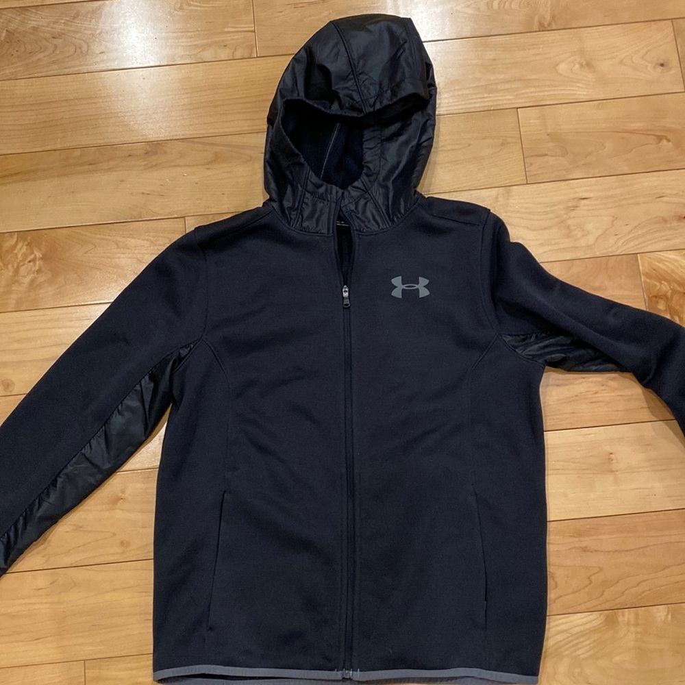 Black, full-zip, Under Armour sweatshirt.